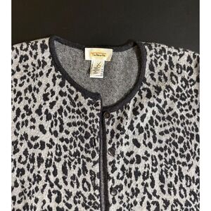 Talbots Leopard Print Cardigan Sweater Gray Black Animal Print Made in Italy S